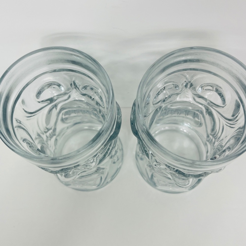Anchor Hocking Tiki Mug Set of 2 Clear Glass Molded Face 16oz Tropical Excellent - Picture 7 of 10